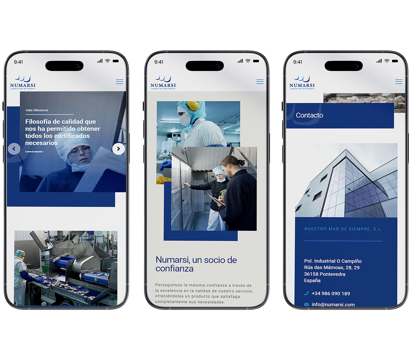 Diseño en dispositivos móviles de la página web de Numarsi
